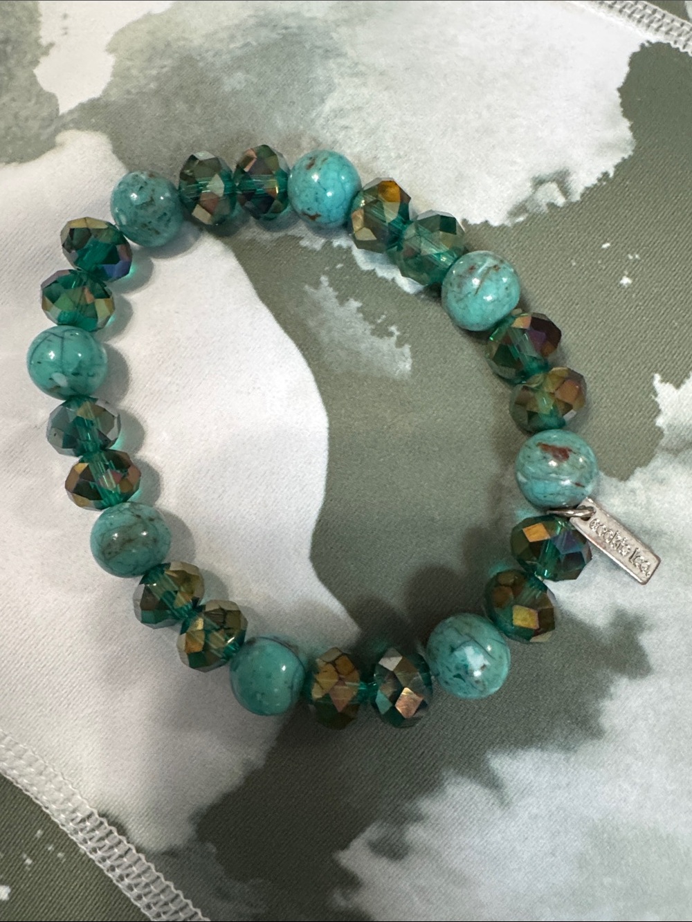 Cookie Lee Turquoise and Teal Faceted Crystal Stretch Bracelet